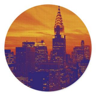 Blue Orange Pop Art New York City Classic Round Sticker