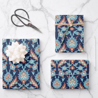 Blue Orange White Turkish Oriental Floral Pattern   Sheets
