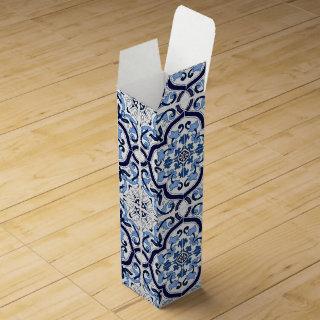 Blue Ornate Floral Mediterranean Sicilian Tile Wine Box