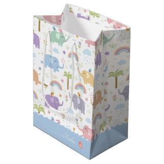 Blue Pastel Elephant Pattern for Little Boy Party Medium Gift Bag