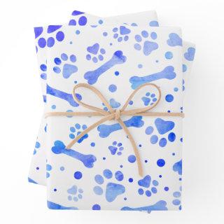 Blue Paw Prints Watercolor Birthday Party  Sheets