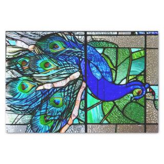Blue Peacock  Bird Stained Glass Decoupage Tissue Paper