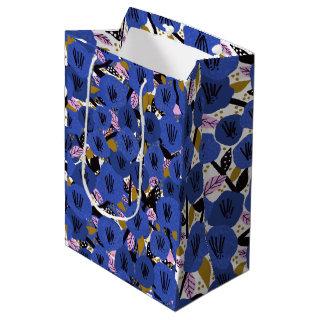 Blue Pink Gold Floral Pattern  Medium Gift Bag