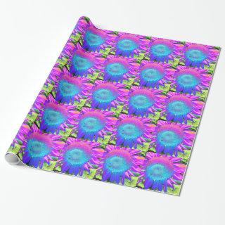 Blue pink retro funky sunflower photo