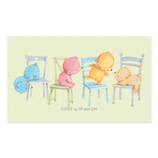 Blue, Pink, Yellow, and Brown Bears Play Rectangular Sticker