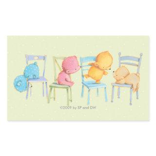 Blue, Pink, Yellow, and Brown Bears Play Rectangular Sticker