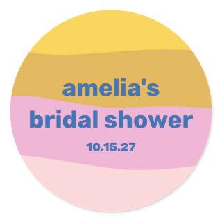 Blue Pink Yellow Cute Playful Custom Bridal Shower Classic Round Sticker