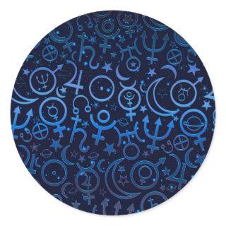 Blue Planetary Symbols Mystical Universe Planets Classic Round Sticker