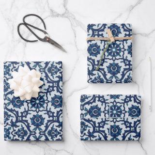 Blue Portuguese Azulejos Floral Tile Pattern  Sheets