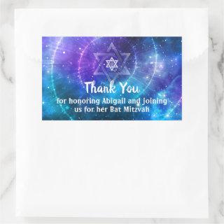 Blue Purple Galaxy Bat Bar Mitzvah Thank You Rectangular Sticker