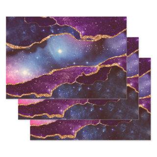 Blue & Purple Space & Stars Modern Agate  Sheets