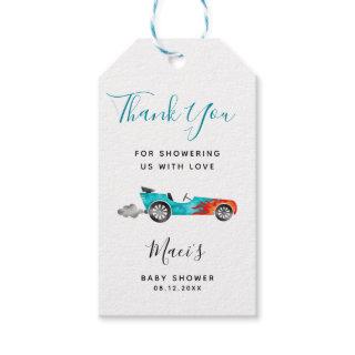 Blue Race Car Baby Shower Gift Tags