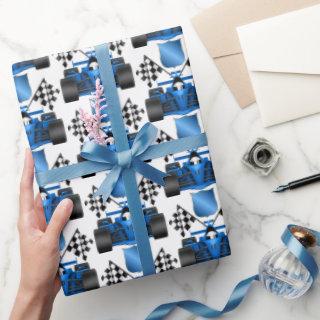 Blue race car pattern party wrap