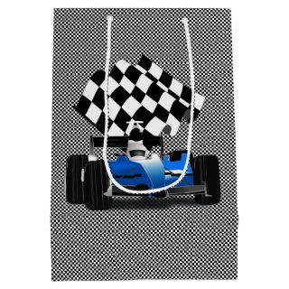 Blue Race Car with Checkered Flag Medium Gift Bag