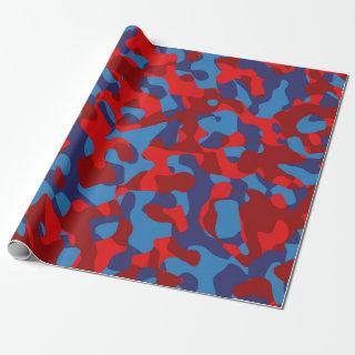 Blue Red Camouflage Print Pattern