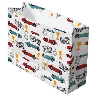 Blue & Red Fast Retro Vintage Racing Cars Large Gift Bag