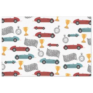 Blue & Red Fast Retro Vintage Racing Cars Tissue Paper