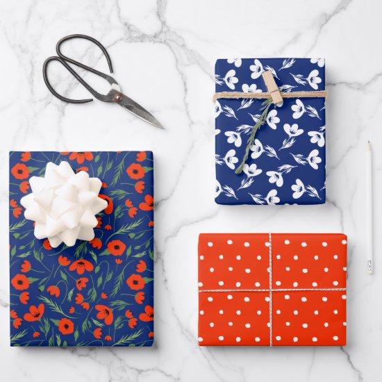 Blue Red Poppies Mixed Floral Pattern & Polka Dots  Sheets
