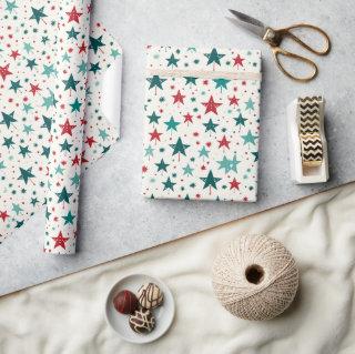 Blue Red Stars Festive Holiday Pattern