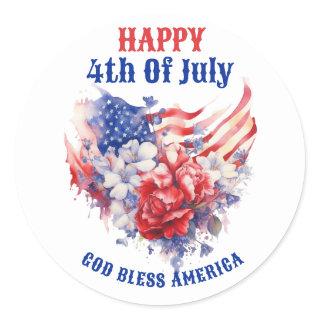 Blue Red White 4th of July watercolor Classic Round Sticker