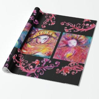 BLUE,RED,YELLOW CARNIVAL MASKS WITH FLORAL SWIRLS