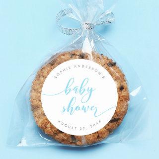 Blue Relax Script Baby Shower Classic Round Sticker