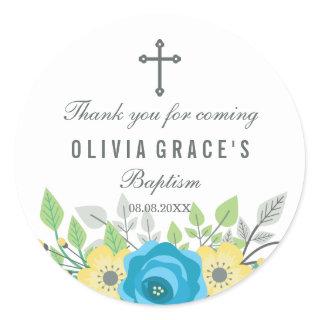 Blue Rose Floral Bouquet Baptism Thank You Classic Round Sticker