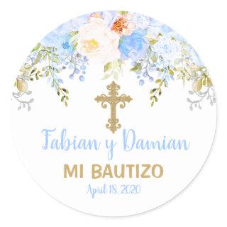 Blue Rose Garden God Bless Baptism Favor Stickers