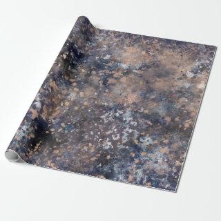 Blue & Rose Gold Paint Splatter Abstract Glamour