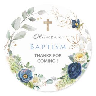 Blue Roses Boy Baptism Favor Tags