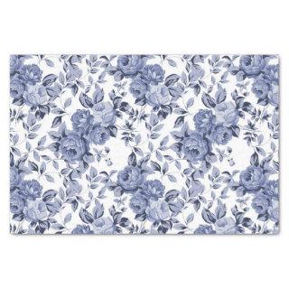 Blue Roses on a White Background Floral Pattern Tissue Paper