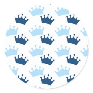 Blue Royal Crowns Fairytale Prince Baby Shower Classic Round Sticker