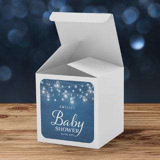 Blue Rustic Wood Mason Jars and Lights Baby Shower Square Sticker