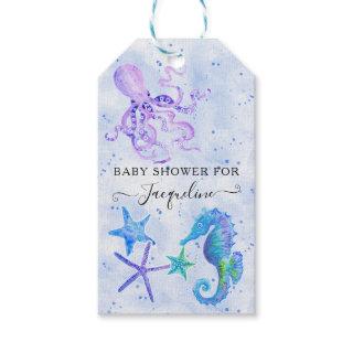 Blue Seahorse Octopus Starfish Beach Baby Shower Gift Tags