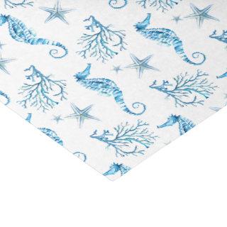 Blue Seahorse Starfish and Coral Coastal Theme Tissue Paper