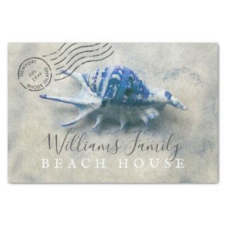 Blue Seashell Coastal Monogrammed Name Tissue Paper