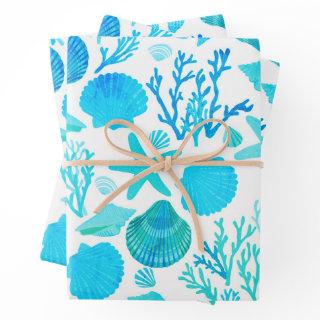 Blue Seashells and Coral Pattern Seaside Gift   Sheets
