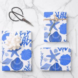 Blue Seashells and Coral Pattern Seaside Gift  Sheets