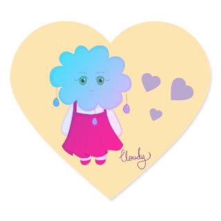 Blue Sensitive And Cloudy Cloudy Conceptual Art Heart Sticker