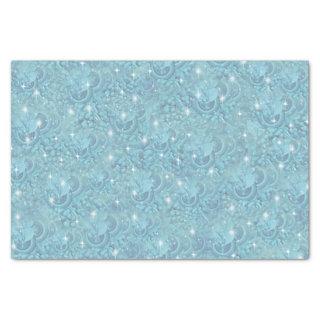 Blue silky repeat pattern & white sparkles tissue paper
