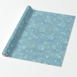 Blue silky repeat pattern & white sparkles
