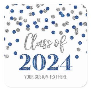 Blue Silver Confetti Graduation 2024  Square Sticker