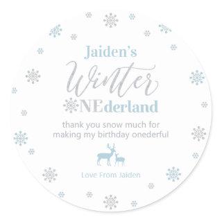 Blue Silver Winter onederland Thank you snow much  Classic Round Sticker