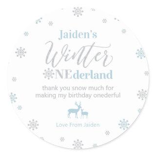 Blue Silver Winter onederland Thank you snow much  Classic Round Sticker