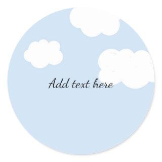 Blue Sky, Fluffy White Clouds Template, Classic Round Sticker