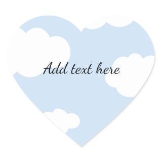 Blue Sky, Fluffy White Clouds Template Heart Sticker