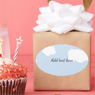Blue Sky, Fluffy White Clouds Template, Oval Sticker