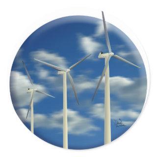Blue Sky Wind Turbine Classic Round Sticker
