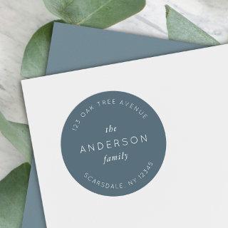 Blue Slate Family Name Return Address Modern Classic Round Sticker
