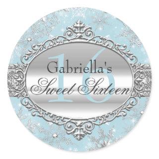 Blue Snowflake Winter Wonderland Sweet 16 Sticker